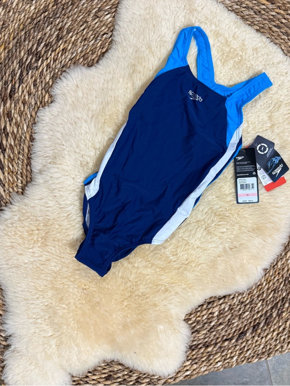 Speedo Navy with Bright Blue & White Girls' One-Piece Swimsuit